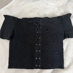 Elegant Black Lace-Up Off-Shoulder Crop Top